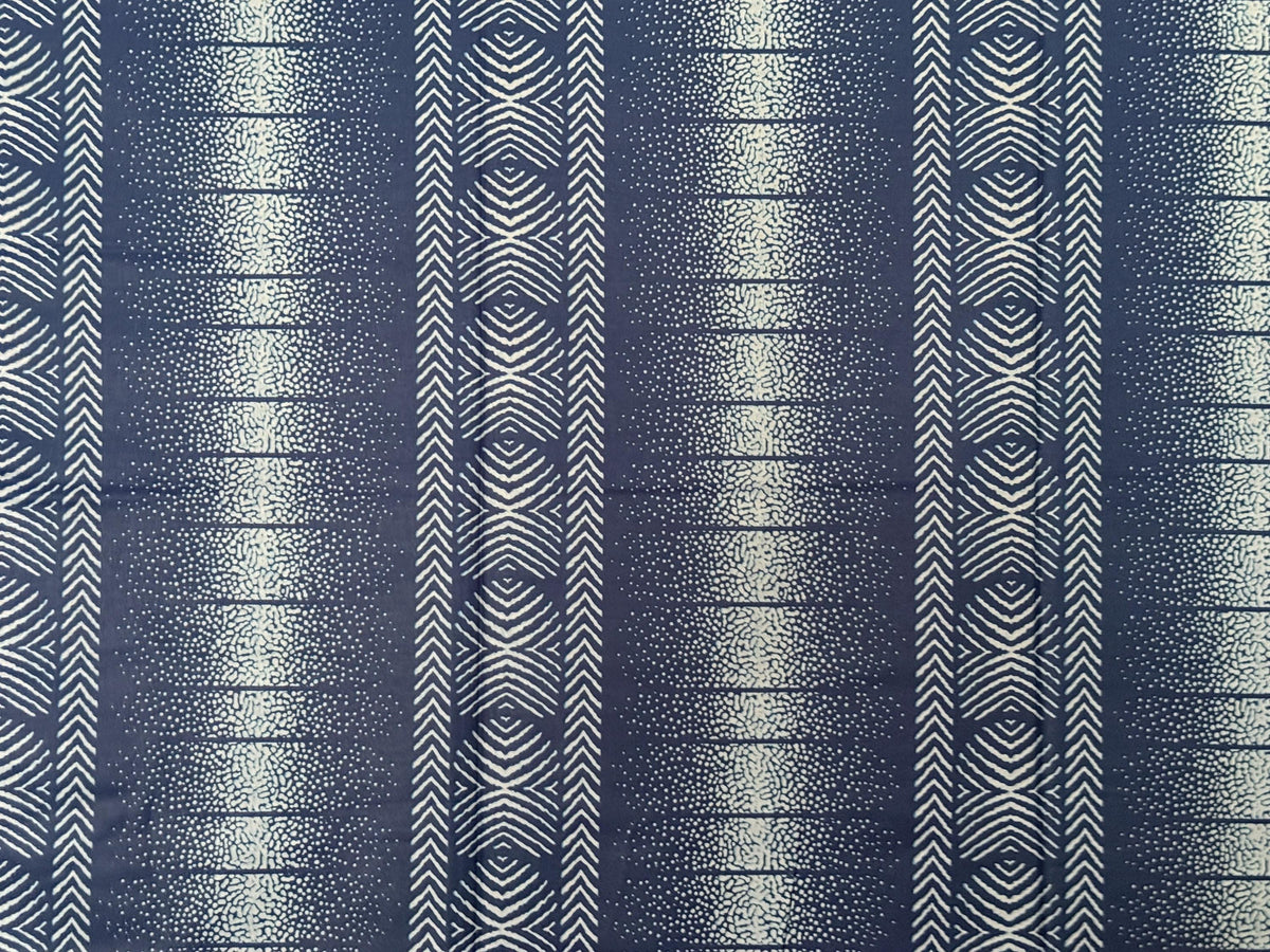 Navy Blue Cream Geometric Eye Stripe Cotton Fabric Per Yard, Ankara Sewing Material