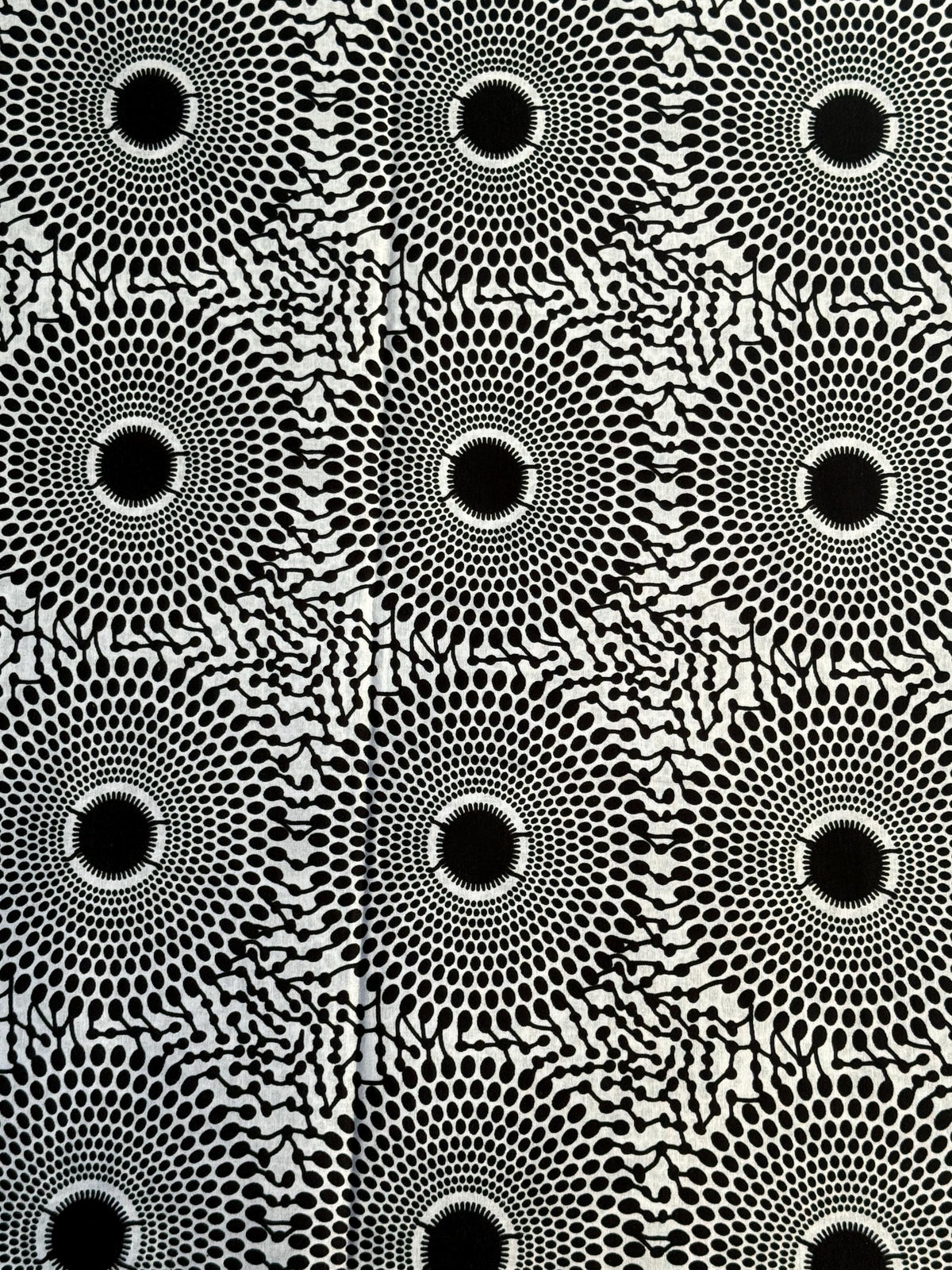 Nsu Bura African Print Fabric, Black White Sunflower Sunburst Ankara Cotton Yardage