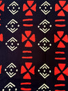 Black Red African Cotton Fabric, Geometric Ankara Wax Print Textile by Yard