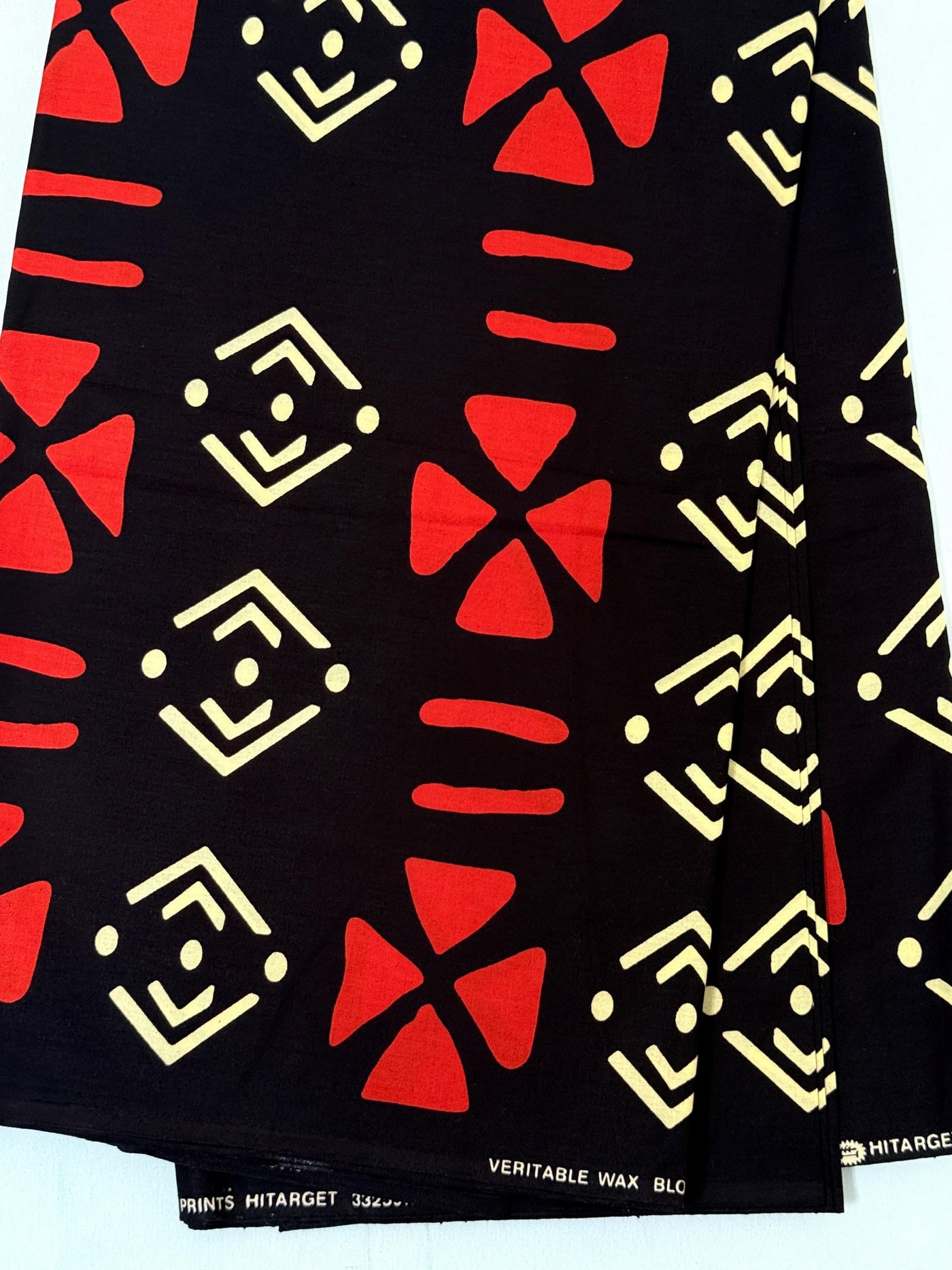 Black Red African Cotton Fabric, Geometric Ankara Wax Print Textile by Yard