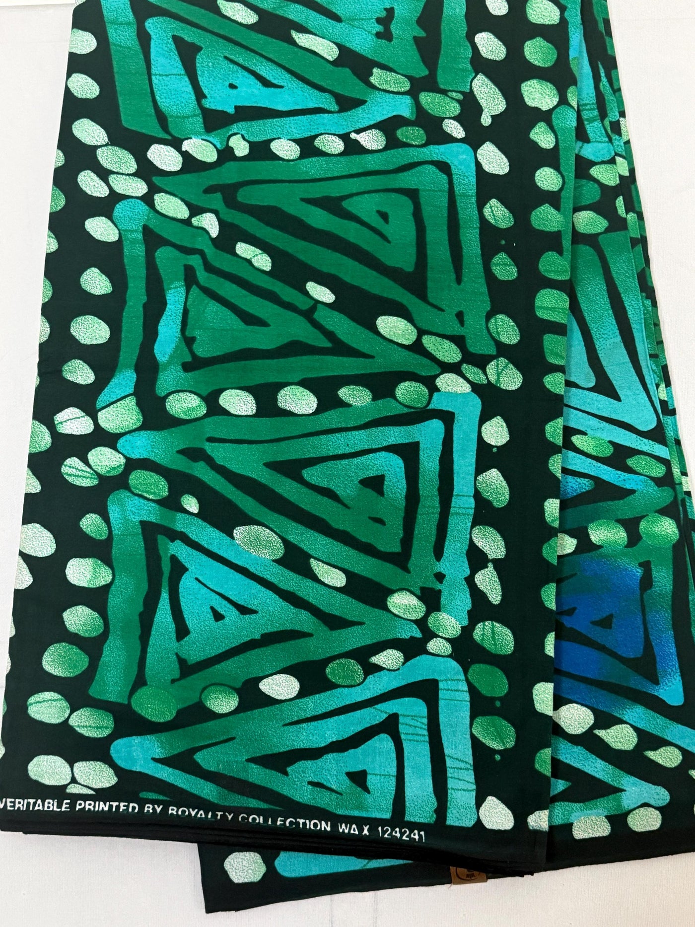 Teal Green Tribal Geometric Batik Cotton Fabric, Boho Sewing Quilting Apparel Yard