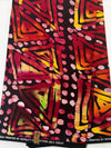 Batik Style Cotton Fabric, Red Orange Yellow Tribal Geometric Print, Boho Apparel Quilting