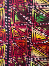 Batik Style Cotton Fabric, Red Orange Yellow Tribal Geometric Print, Boho Apparel Quilting