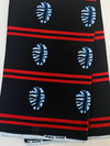 African Print Cotton Fabric, Black Red Blue Oval Leaf Motif, Ankara Sewing Yardage