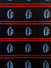 African Print Cotton Fabric, Black Red Blue Oval Leaf Motif, Ankara Sewing Yardage