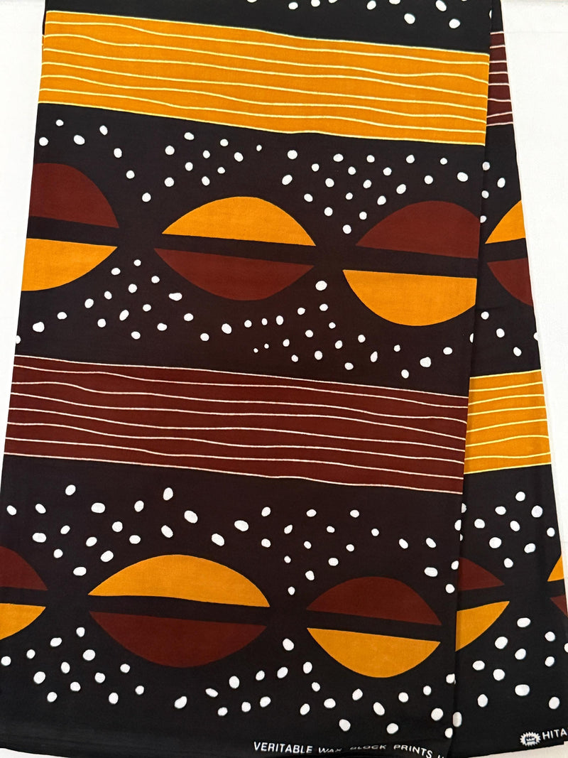 100% Cotton Ankara Fabric, Celestial Sun Moon Print, Navy Mustard Burgundy (Per Yard)