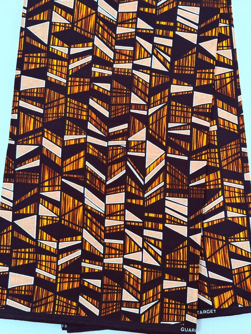 African Print Fabric, Black Gold Cream Chevron Cotton, Geometric Ankara Sewing Yard