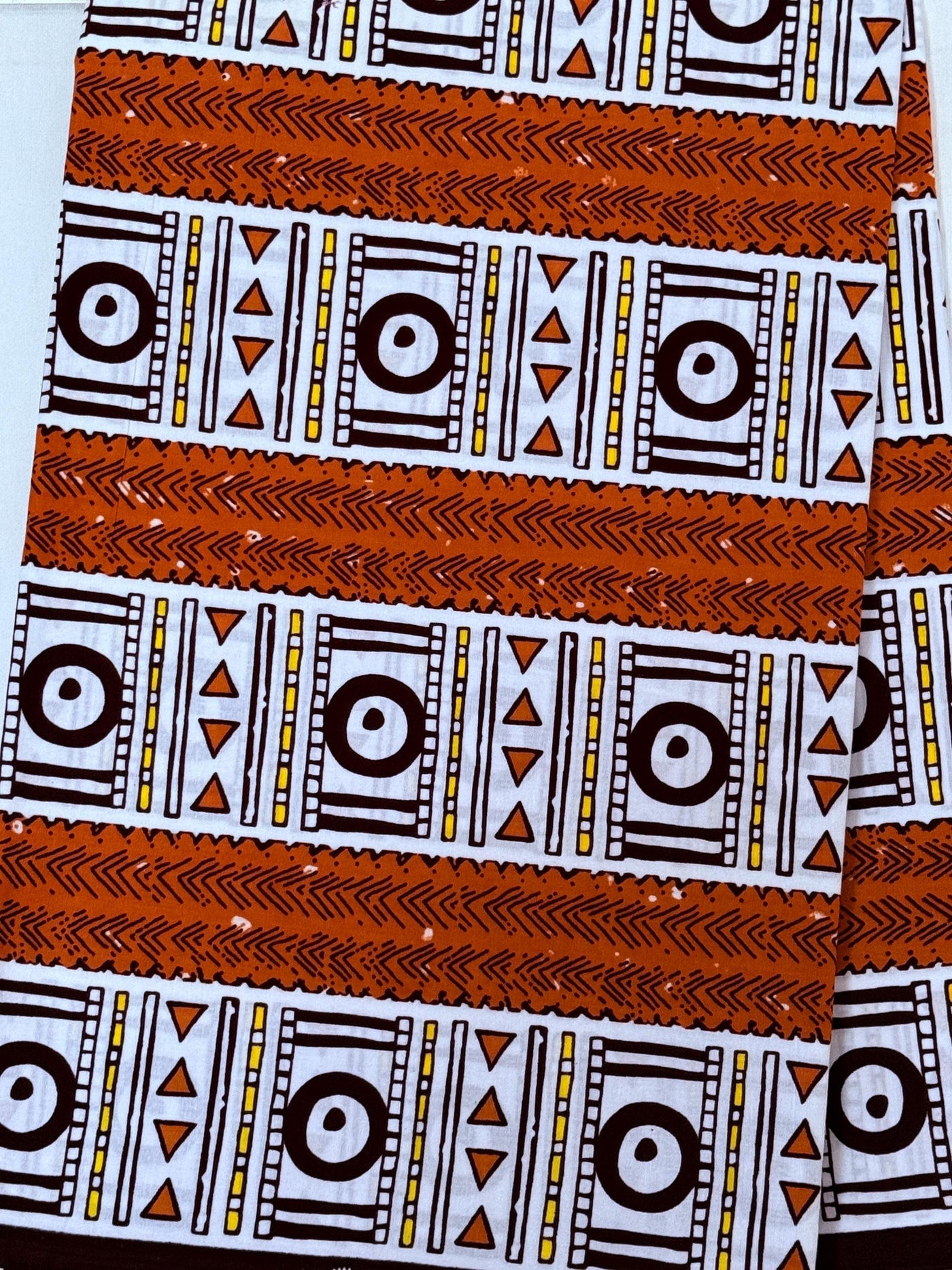 African Print Cotton Fabric, Terracotta Brown Tribal Eye Pattern, Ankara Sewing Material