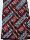 Hitarget Wax Print Fabric, Blue Orange Burgundy Geometric Cotton, Per Yard