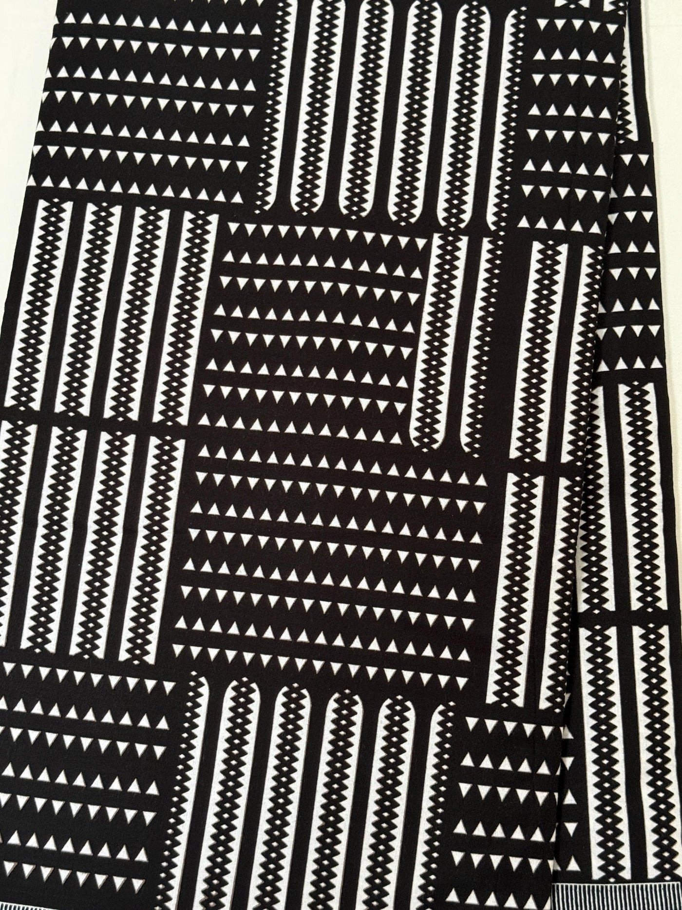 Black White Geometric Cotton Fabric, Modern African Print By Yard