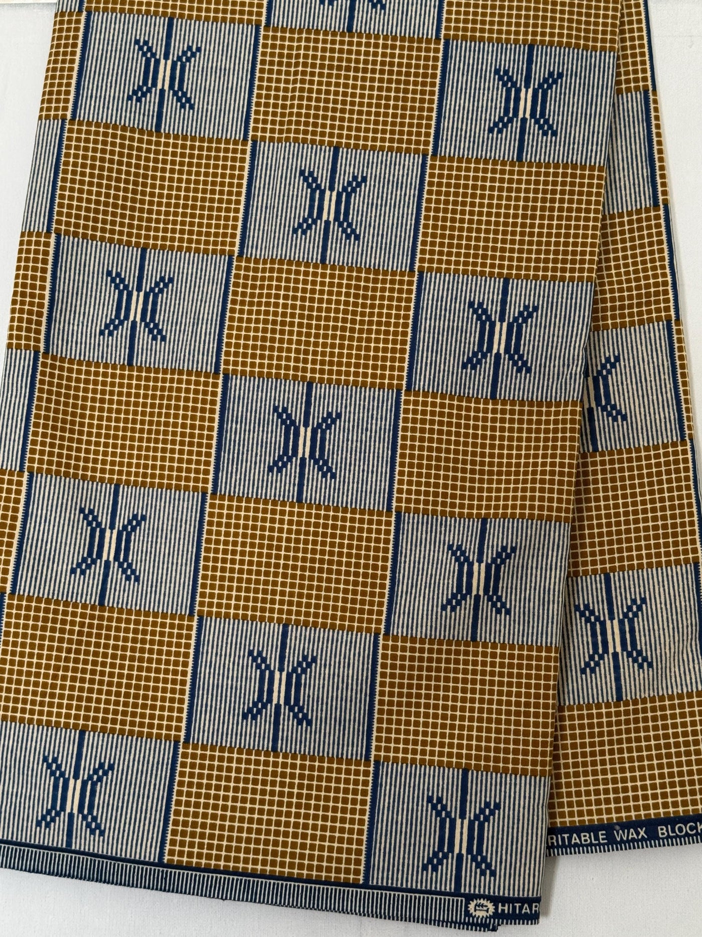 African Print Fabric by Yard, Olive Navy Geometric Ankara Cotton, Kente Style Sewing Apparel