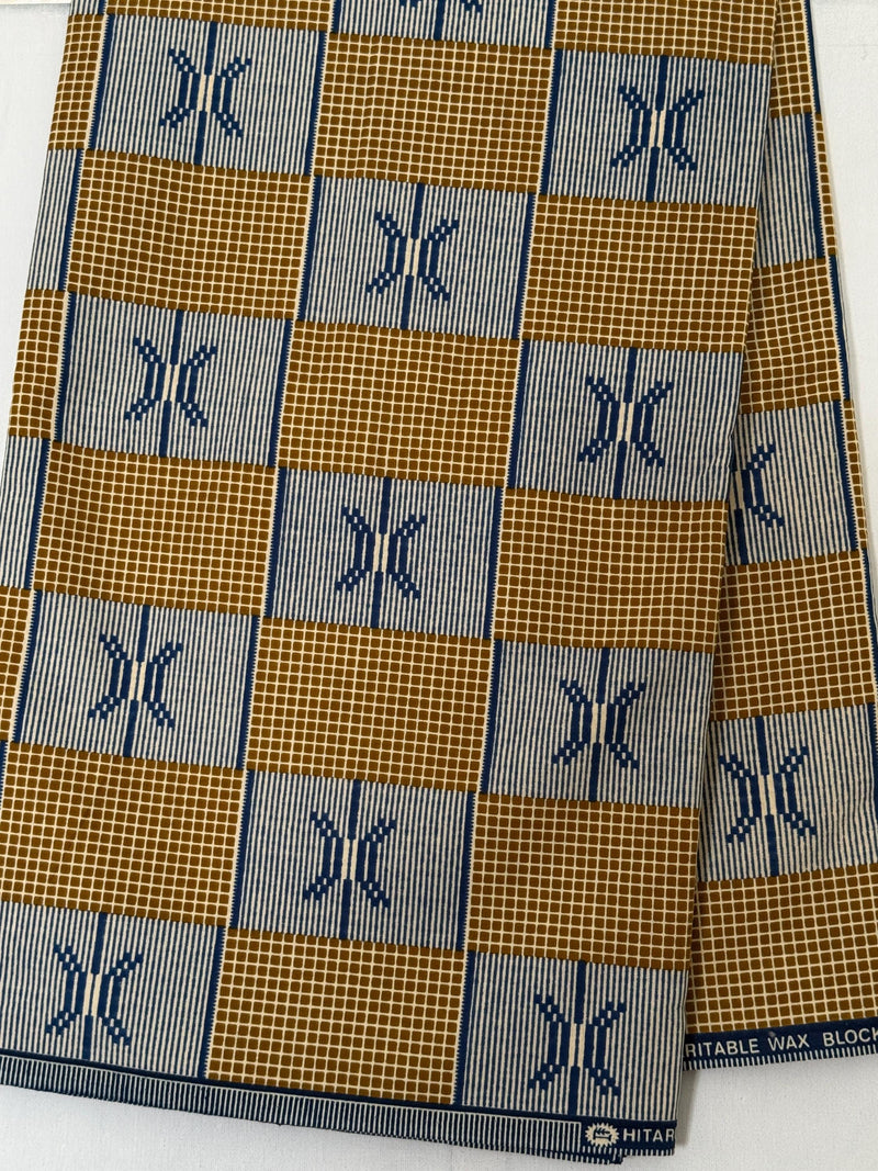 African Print Fabric by Yard, Olive Navy Geometric Ankara Cotton, Kente Style Sewing Apparel
