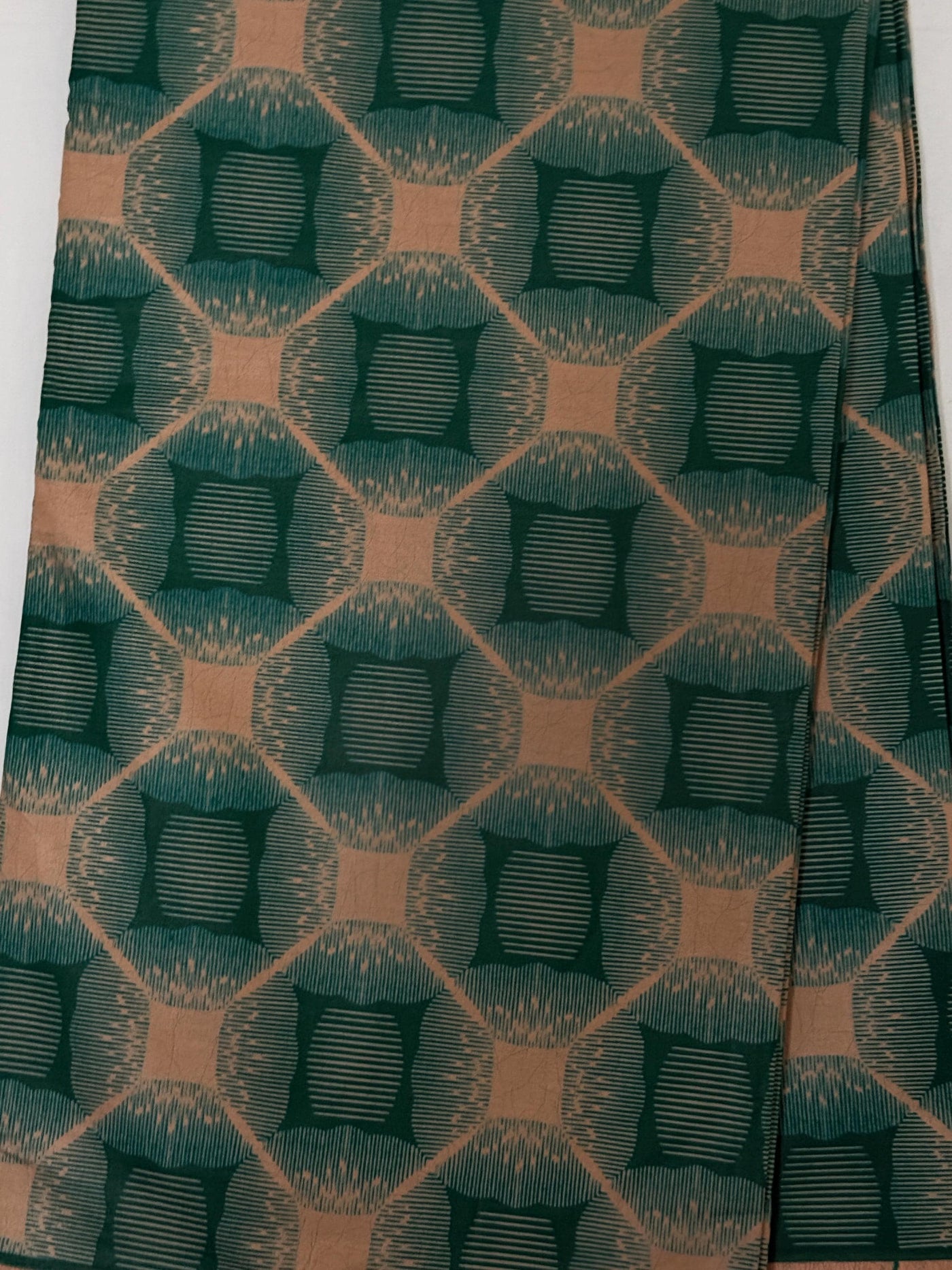 Teal Green Copper Geometric Lattice Cotton Fabric Per Yard, African Wax Print Apparel Sewing