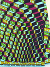 African Print Fabric, Purple Green Gold Blue 3D Cube Optical Ankara, Apparel Sewing Crafts
