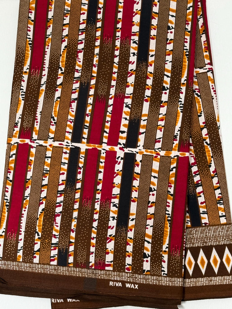 African Print Fabric, Burgundy Brown Mustard Gold Cotton, Textured Stripe Ankara Sewing Quilting