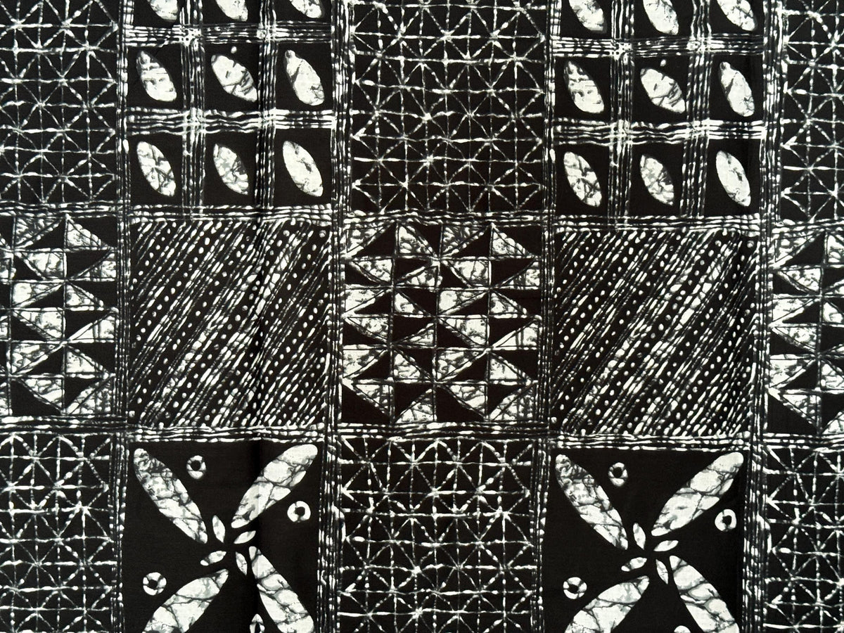 African Print Fabric Yard, Black White Geometric Batik Cotton, Apparel Quilting Sewing