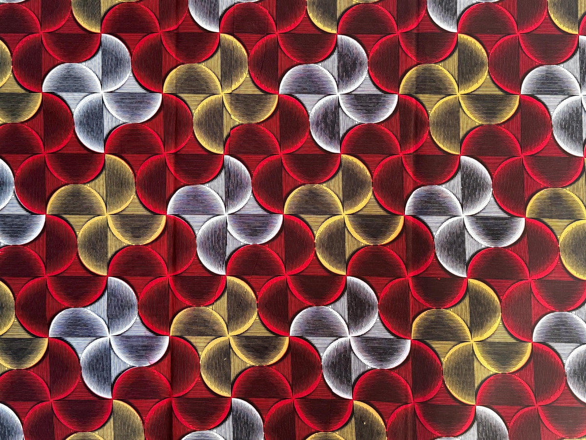 African Print Fabric Per Yard, Red Yellow White Geometric Cotton Ankara Sewing Quilting