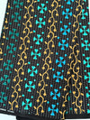 Ankara Cotton Fabric Per Yard, Black Turquoise Gold Cross Vine Print, Sewing Apparel Crafts