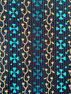 Ankara Cotton Fabric Per Yard, Black Turquoise Gold Cross Vine Print, Sewing Apparel Crafts