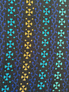 Ankara Cotton Fabric, Black Turquoise Gold Cross Motif Stripe, Apparel Sewing Yard