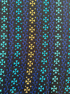 Ankara Cotton Fabric, Black Turquoise Gold Cross Motif Stripe, Apparel Sewing Yard