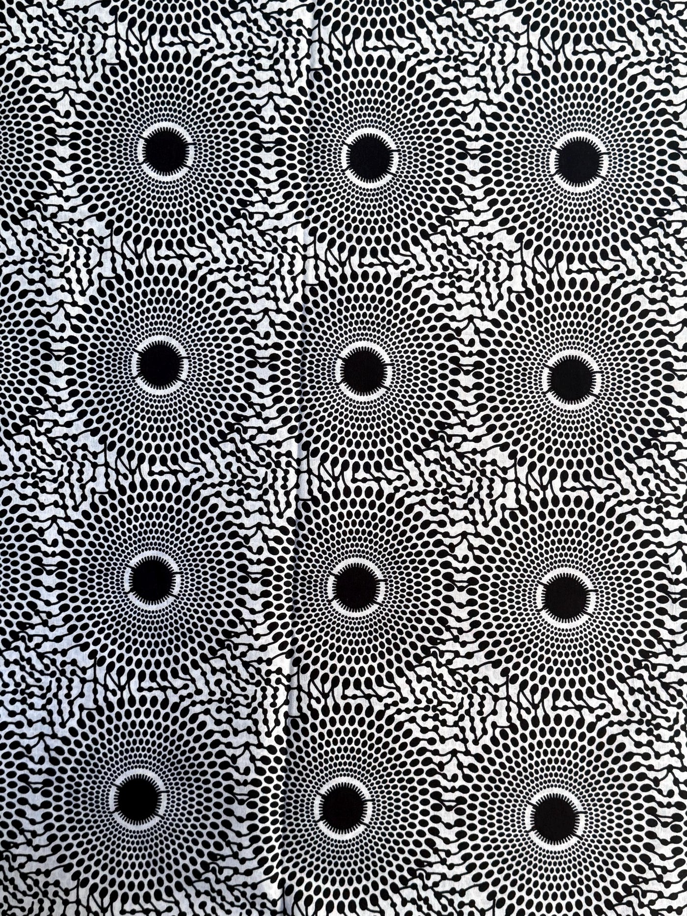 Nsu Bura African Print Fabric, Black White Sunflower Sunburst Ankara Cotton Yardage