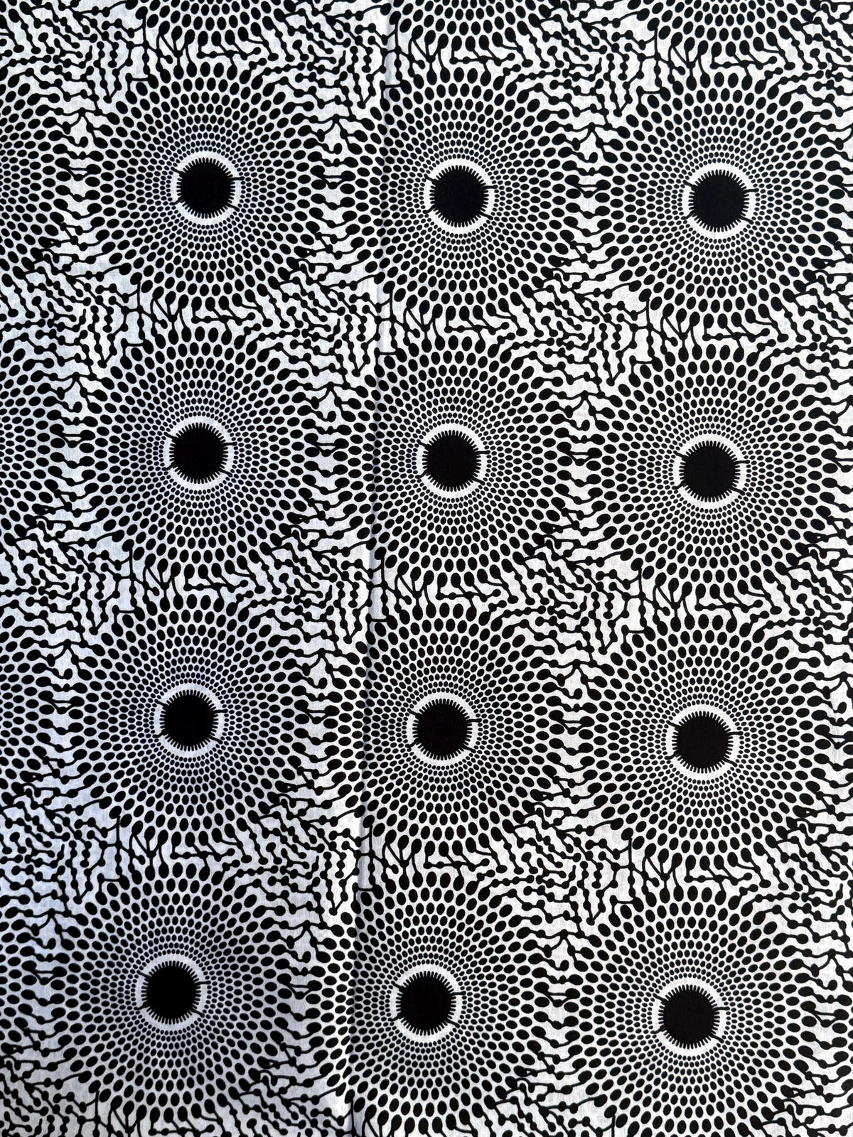 Nsu Bura African Print Fabric, Black White Sunflower Sunburst Ankara Cotton Yardage