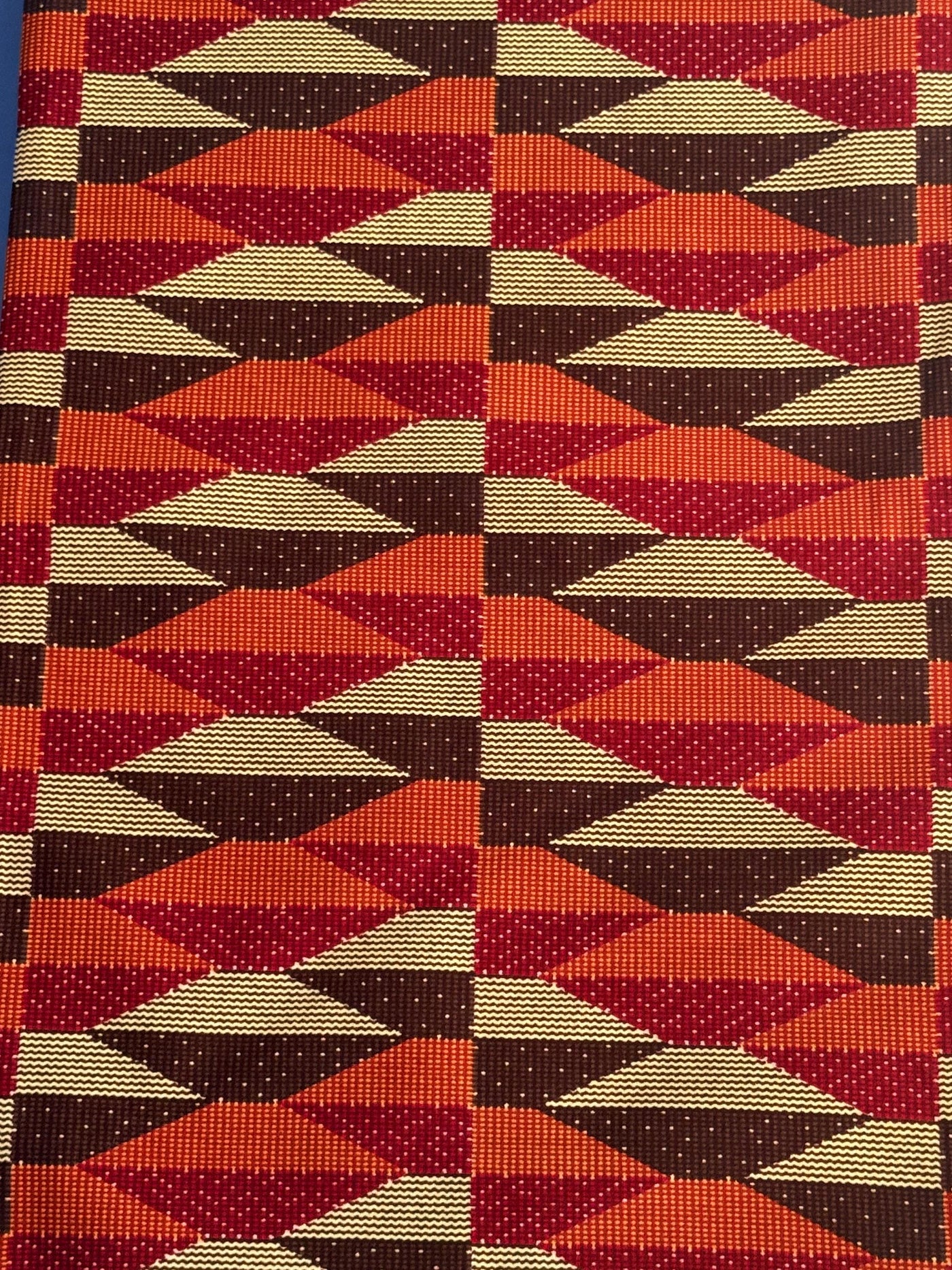 African Kente Print Cotton Fabric, Orange Burgundy Triangle Ankara Sewing Apparel (Per Yard)
