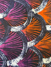 Handmade Adire Batik Fabric Per Yard, Orange Purple Navy Fan Sunburst Cotton, African Sewing