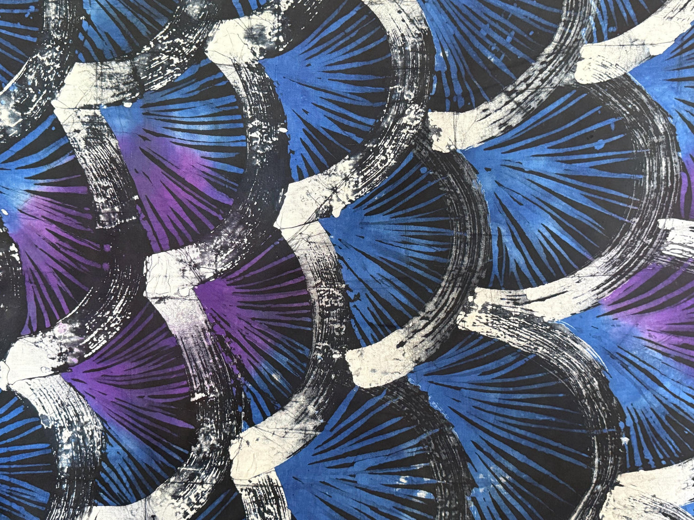 Handmade Adire Batik Fabric Per Yard, Blue Purple Sunburst Cotton, African Sewing Textile