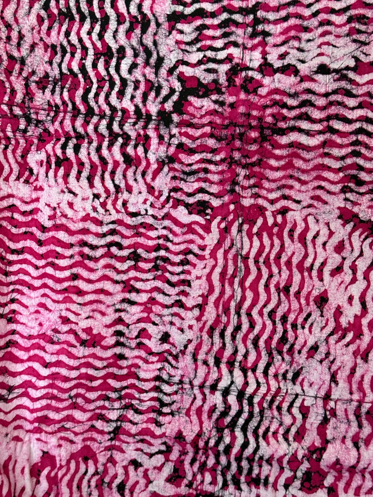 Handmade Adire Batik Fabric Per Yard, Magenta Pink Black Wave Cotton, African Sewing Textile
