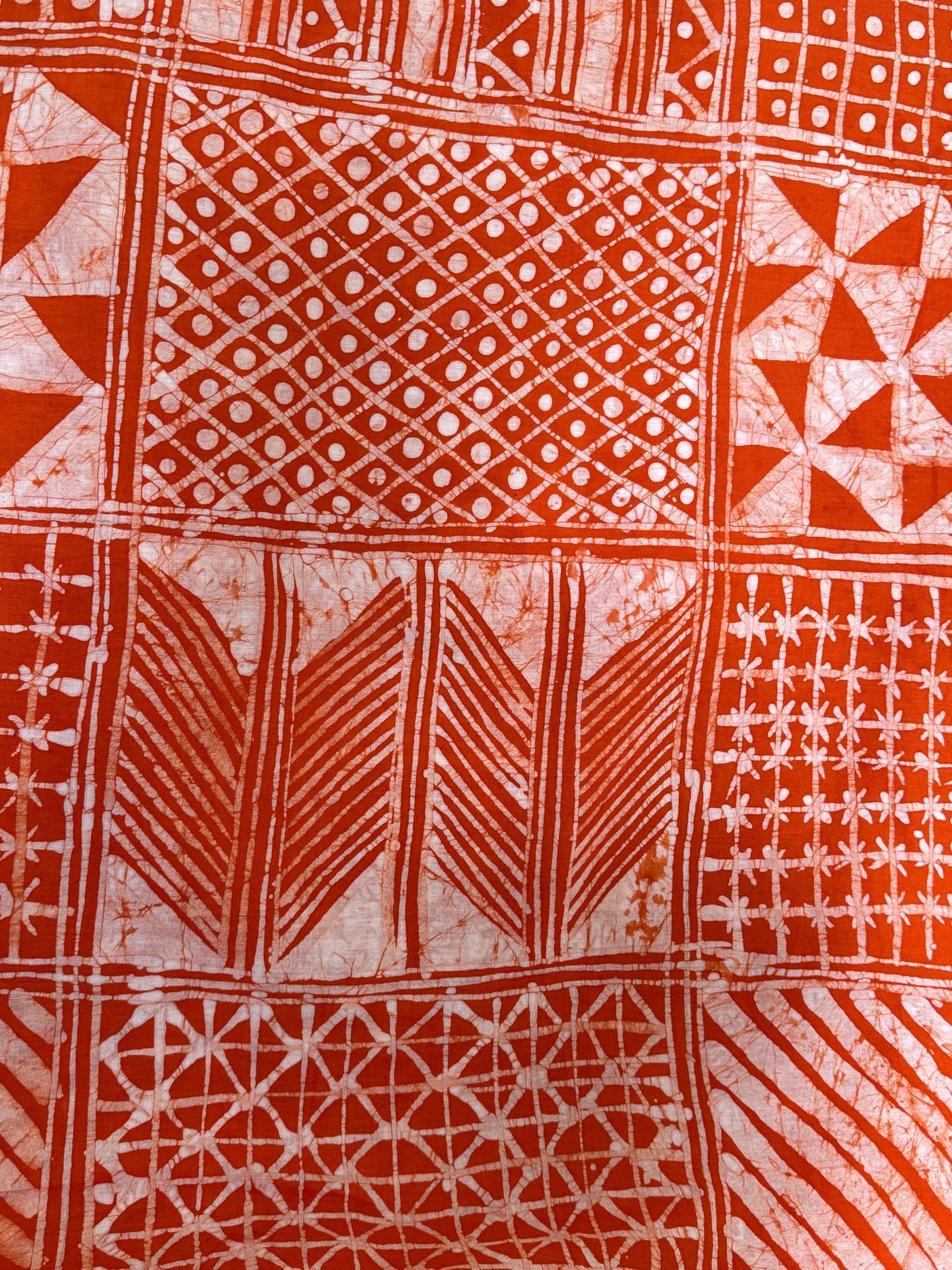 Hand-Dyed Adire Batik Fabric Per Yard, Terracotta Geometric Patchwork Cotton, African Sewing Textile