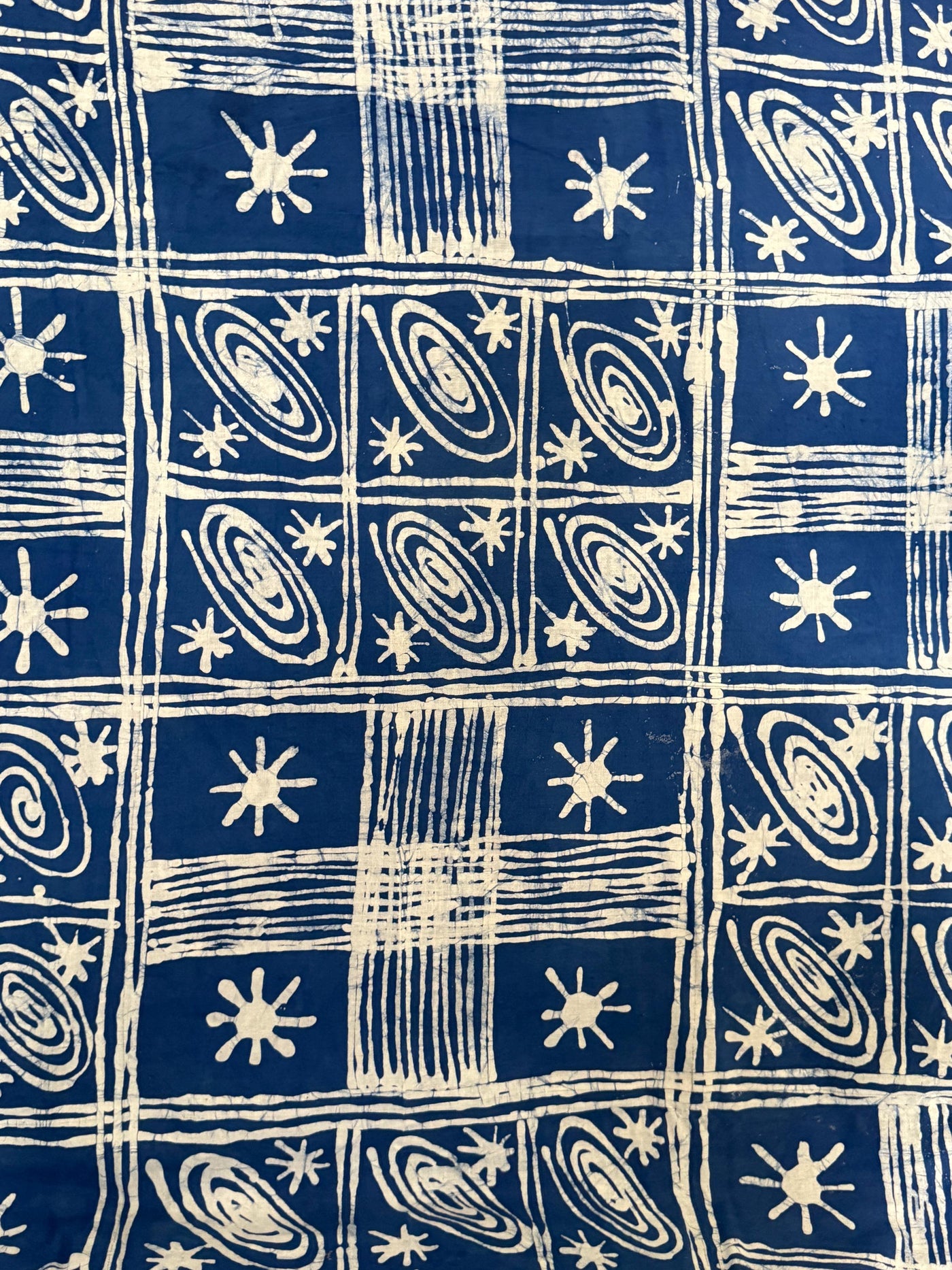 Hand-Dyed Adire Batik Fabric, Navy Blue Celestial Cotton Per Yard