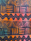 Hand-Dyed Adire Batik Fabric Per Yard, Orange Pink Teal Tribal Cotton, African Sewing Textile