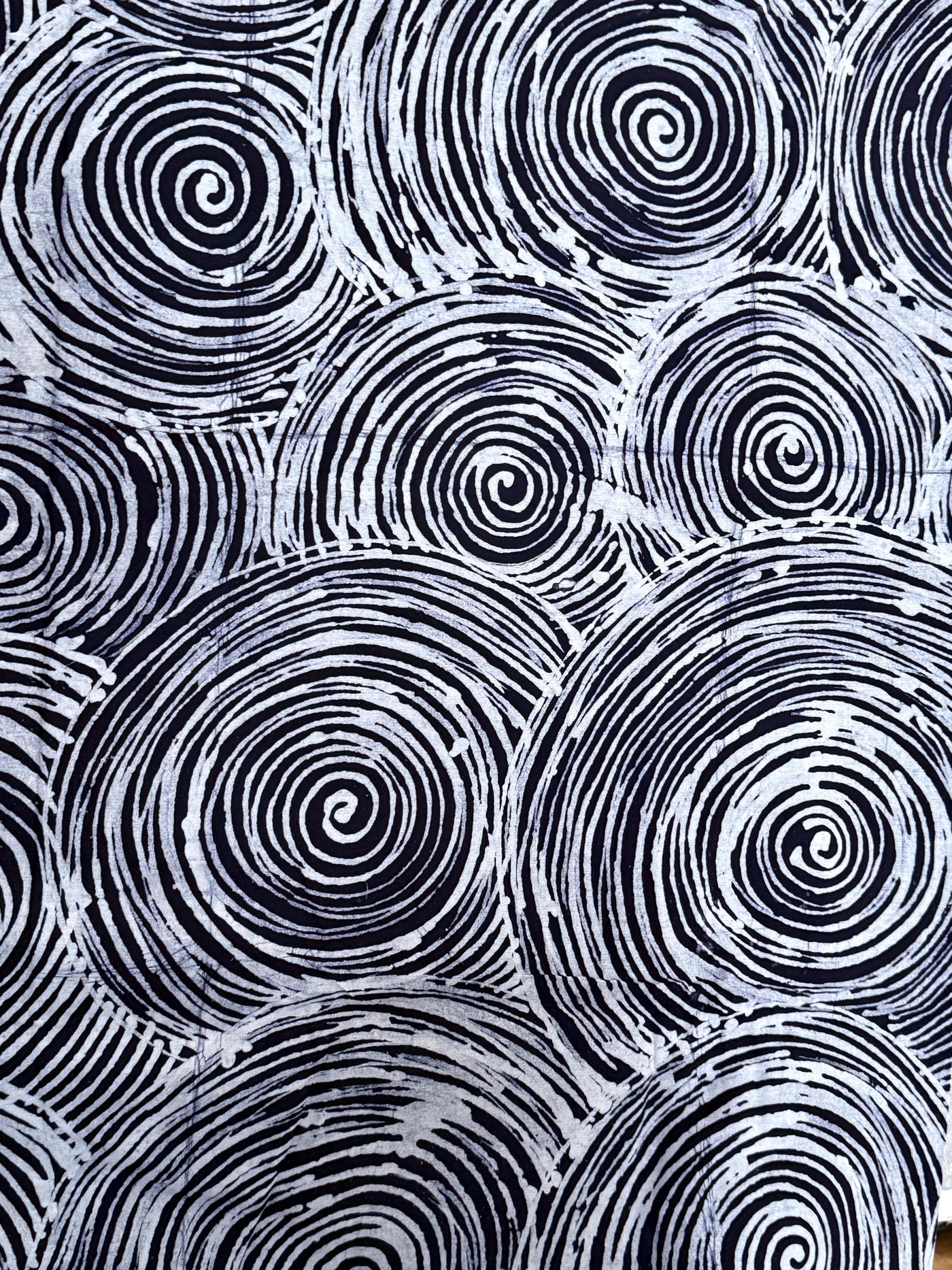 Handmade Adire Batik Fabric, Black White Spiral Funtua Cotton, African Sewing Apparel