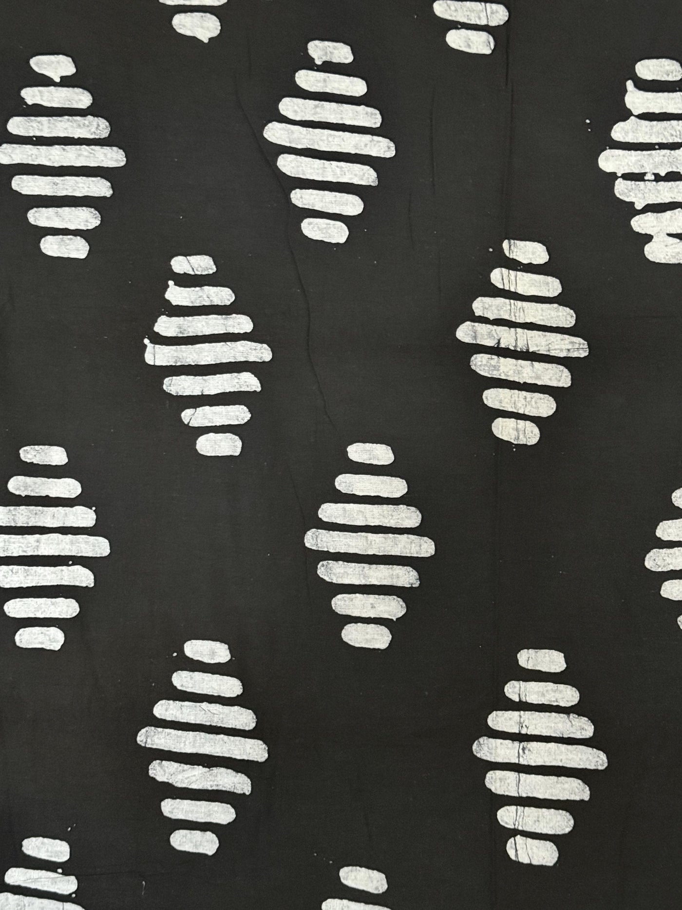 Hand-Dyed Adire Batik Fabric, Nigerian Funtua Cotton, Black White Diamond Dash Print