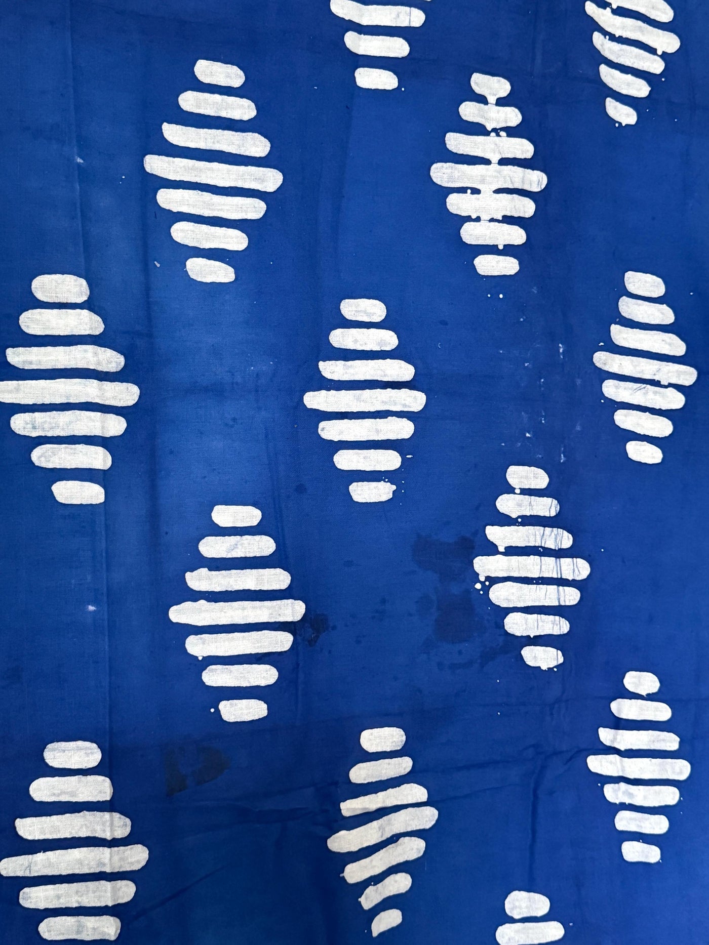 Handmade Adire Batik Fabric, Royal Blue Diamond Dash Funtua Cotton Per Yard