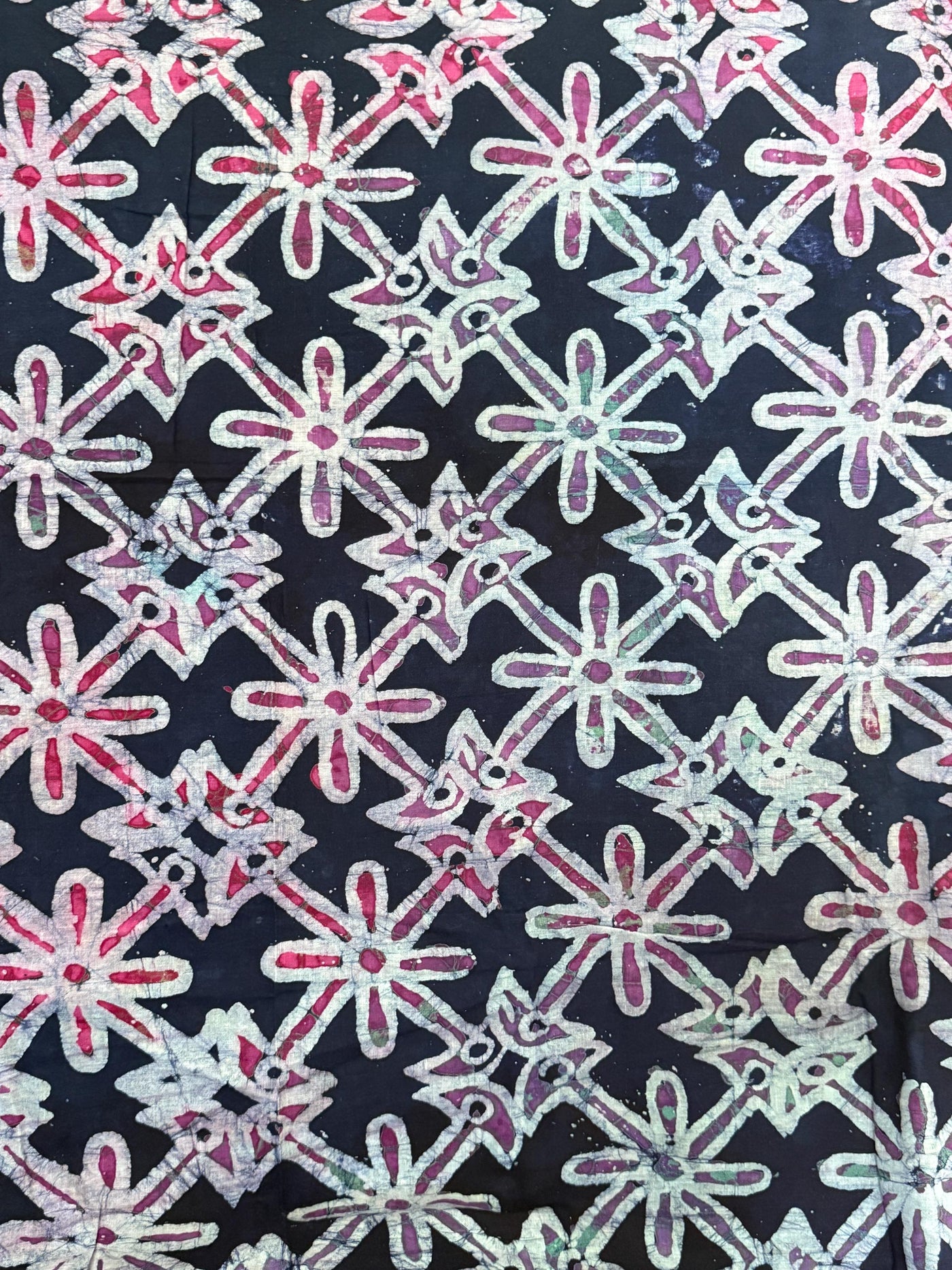 Hand-Dyed Adire Batik Fabric, Nigerian Funtua Cotton, Snowflake Star Flower Print