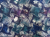 Hand-Dyed Adire Batik Fabric Per Yard, Nigerian Funtua Cotton, Scroll Spiral Grid, Navy Teal