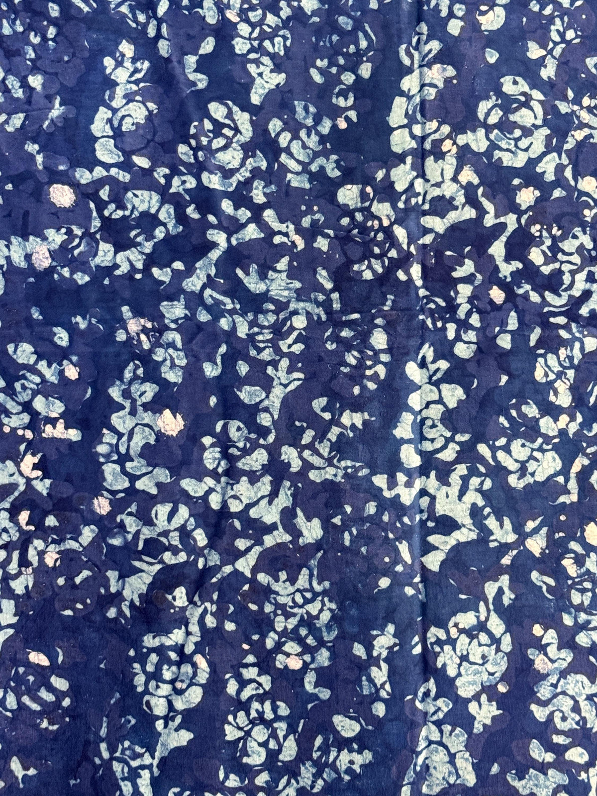 Hand-Dyed Adire Batik Fabric, Nigerian Cotton, Navy Blue Floral Print, Per Yard Sewing Material