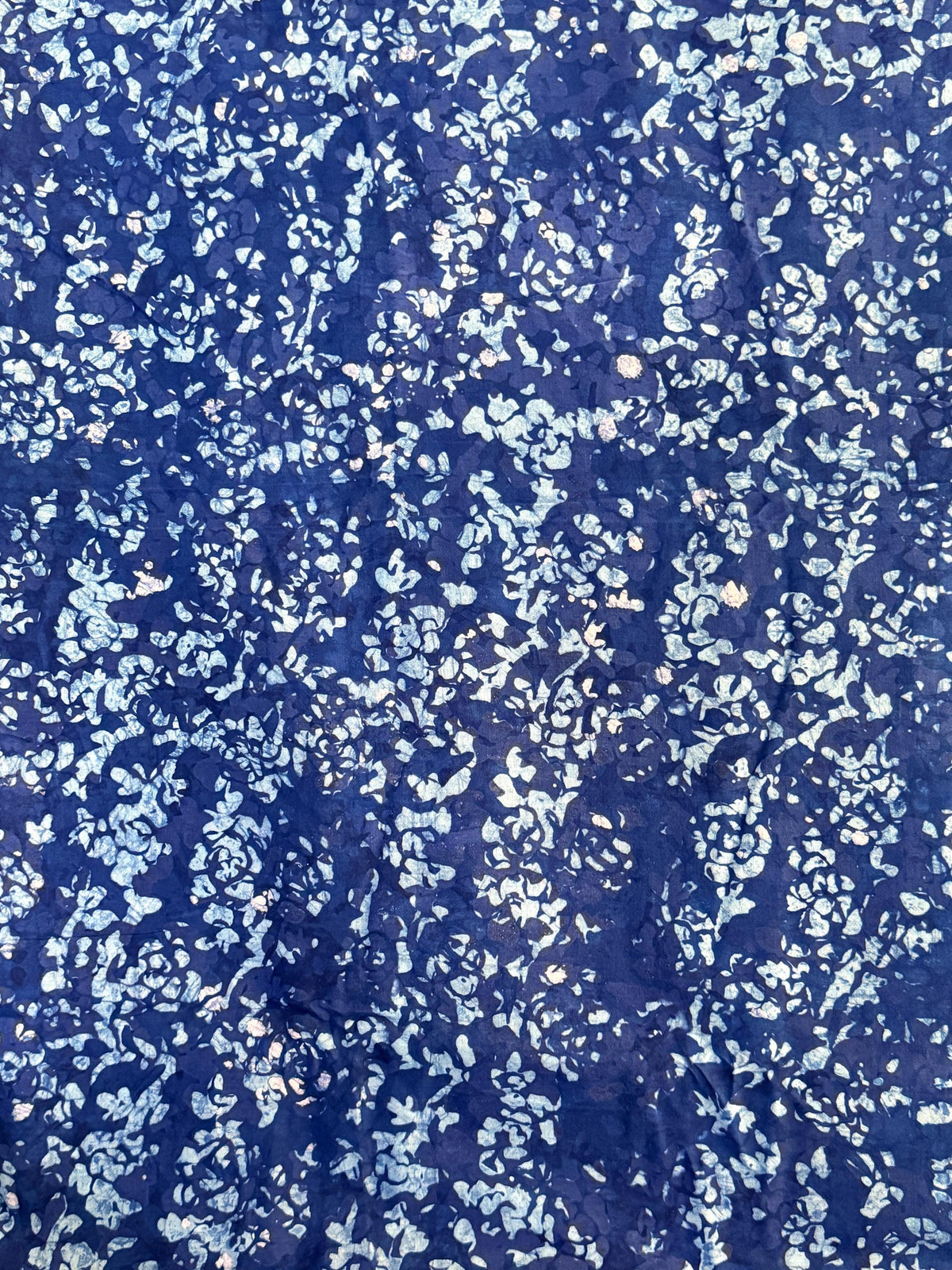 Hand-Dyed Adire Batik Fabric, Nigerian Cotton, Navy Blue Floral Print, Per Yard Sewing Material
