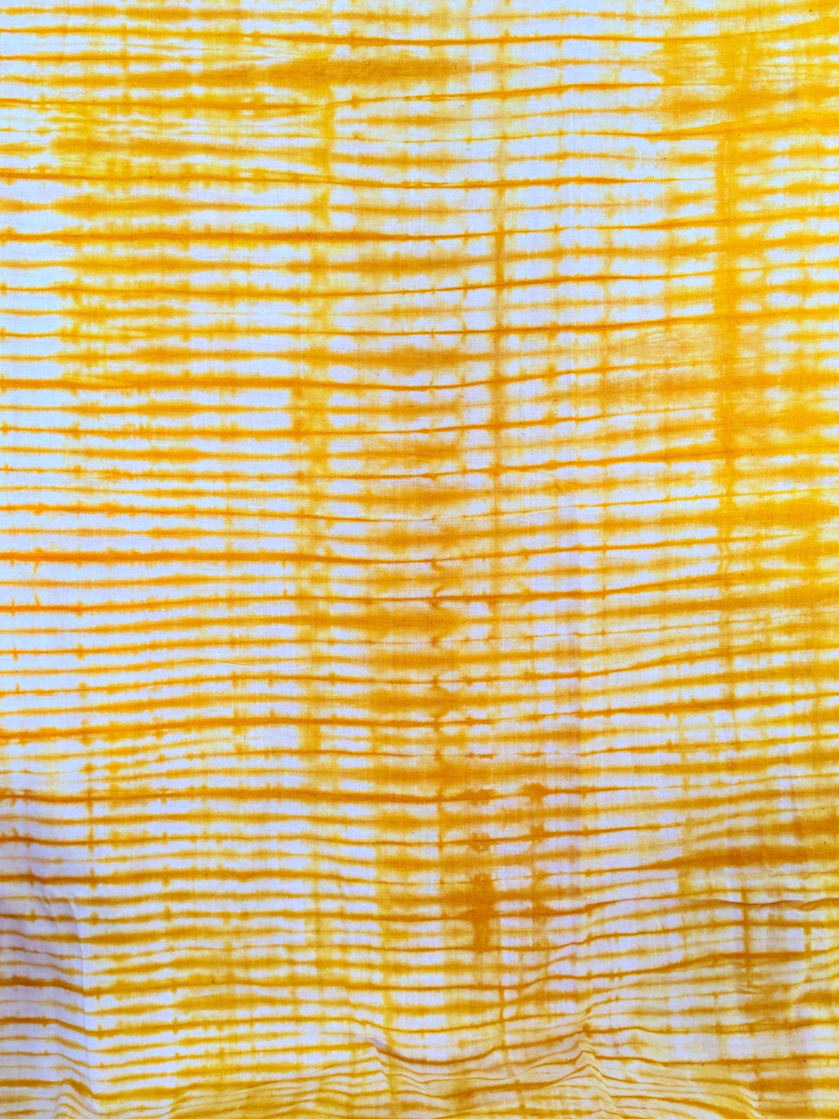 Handmade Adire Batik Fabric, Golden Yellow Shibori Grid Funtua Cotton Per Yard