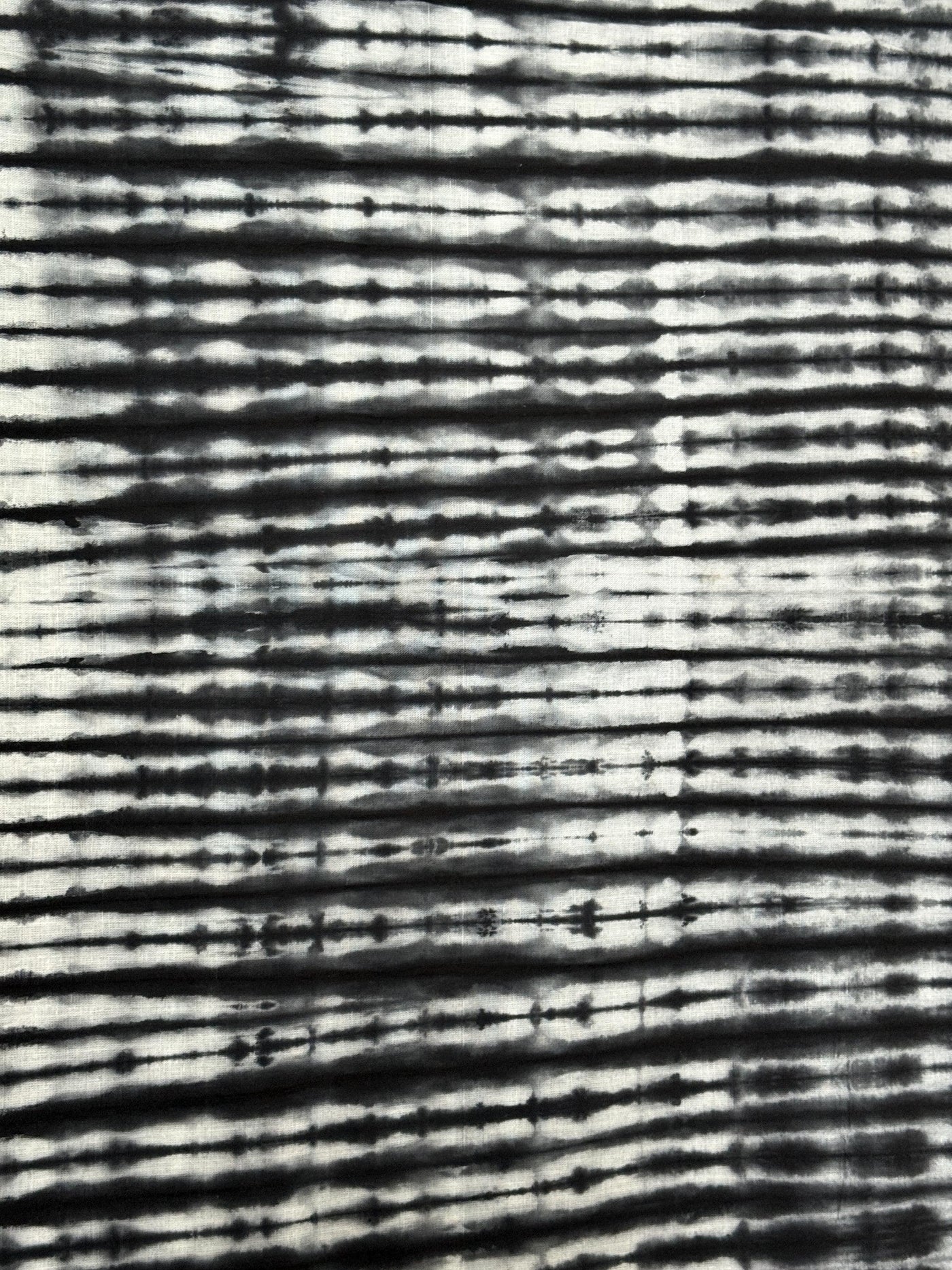 Handmade Adire Batik Fabric, Black White Shibori Stripe Funtua Cotton, African Sewing Textile