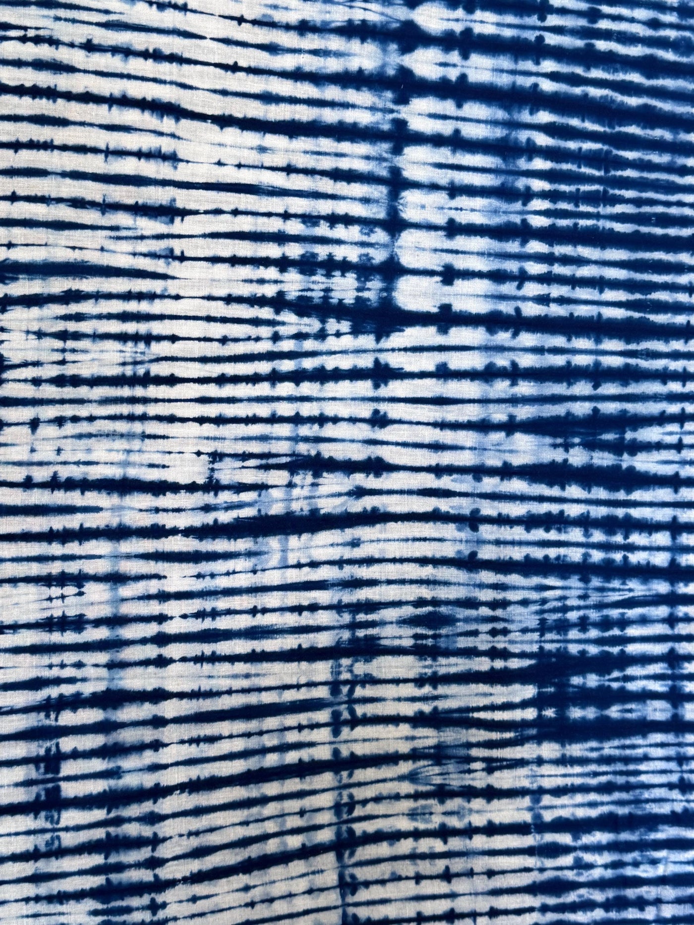 Handmade Adire Batik Fabric Per Yard, Indigo Shibori Stripe Cotton, African Sewing Textile