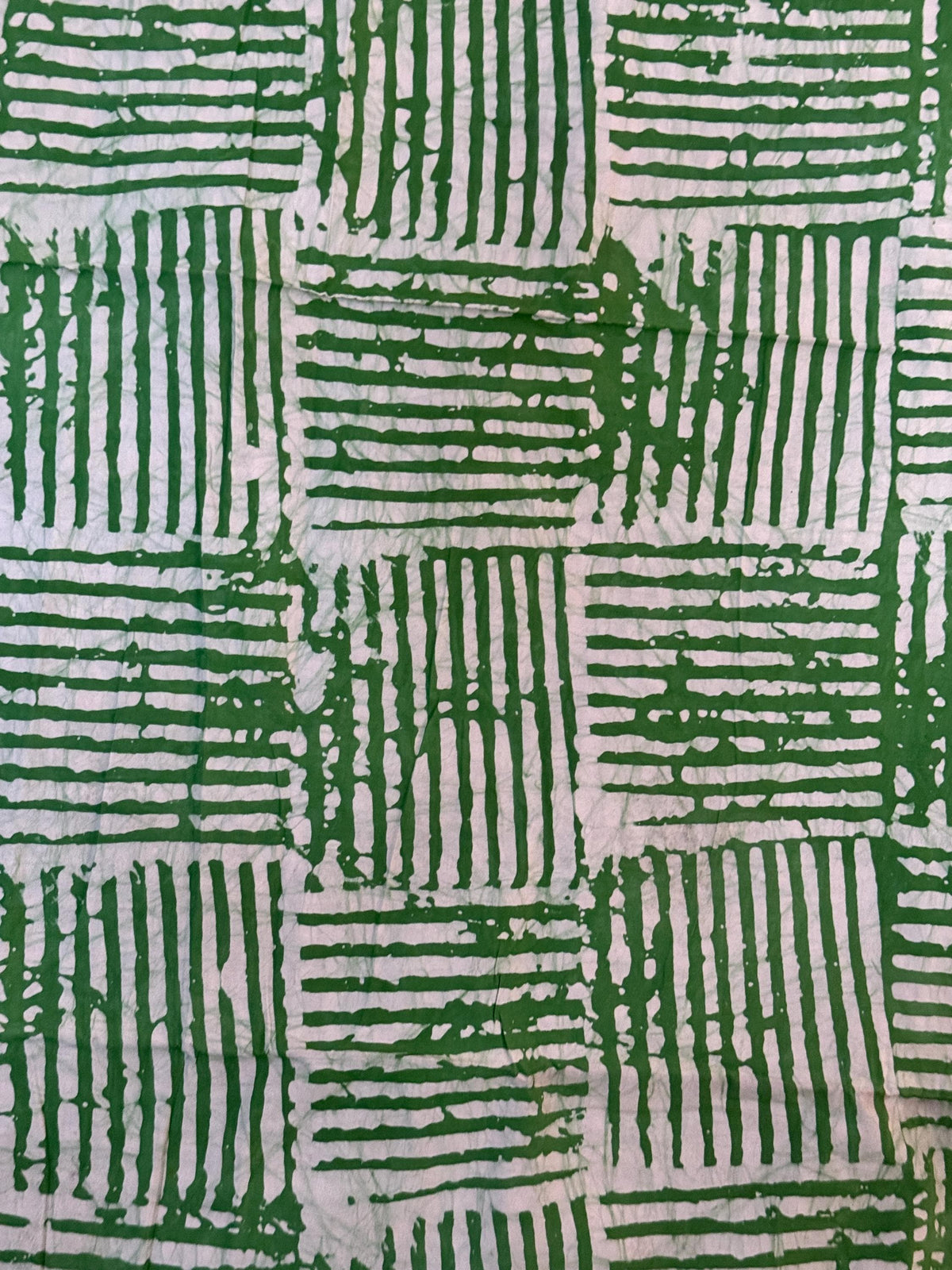 Hand-dyed Adire Batik Fabric, Forest Green White Basket Weave Cotton, African Sewing Textile