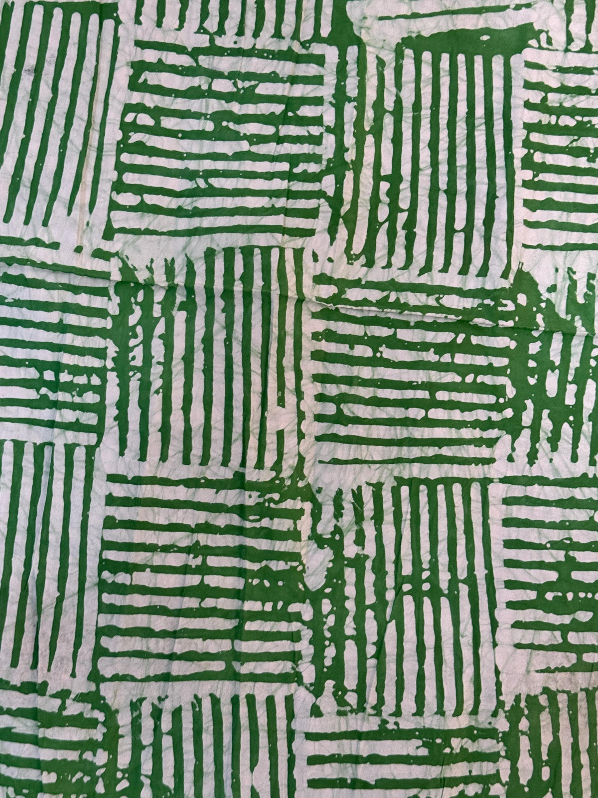 Hand-dyed Adire Batik Fabric, Forest Green White Basket Weave Cotton, African Sewing Textile