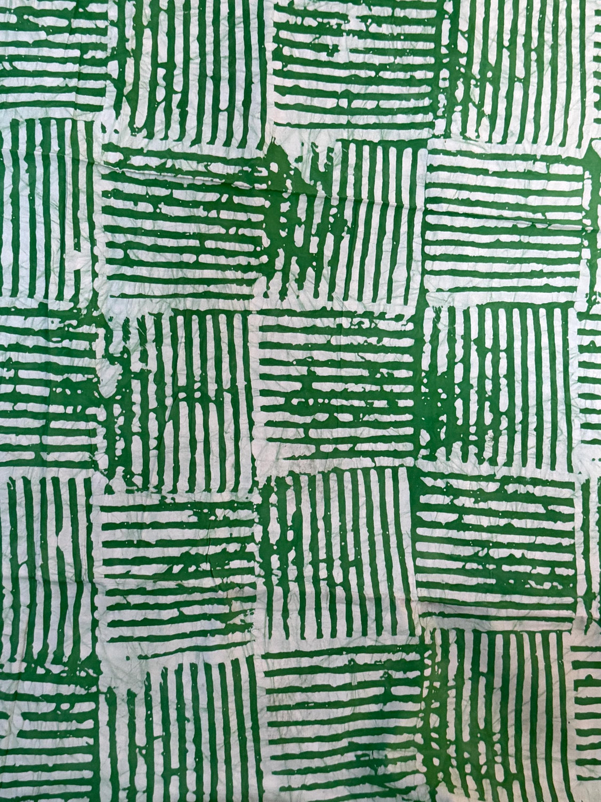 Hand-dyed Adire Batik Fabric, Forest Green White Basket Weave Cotton, African Sewing Textile