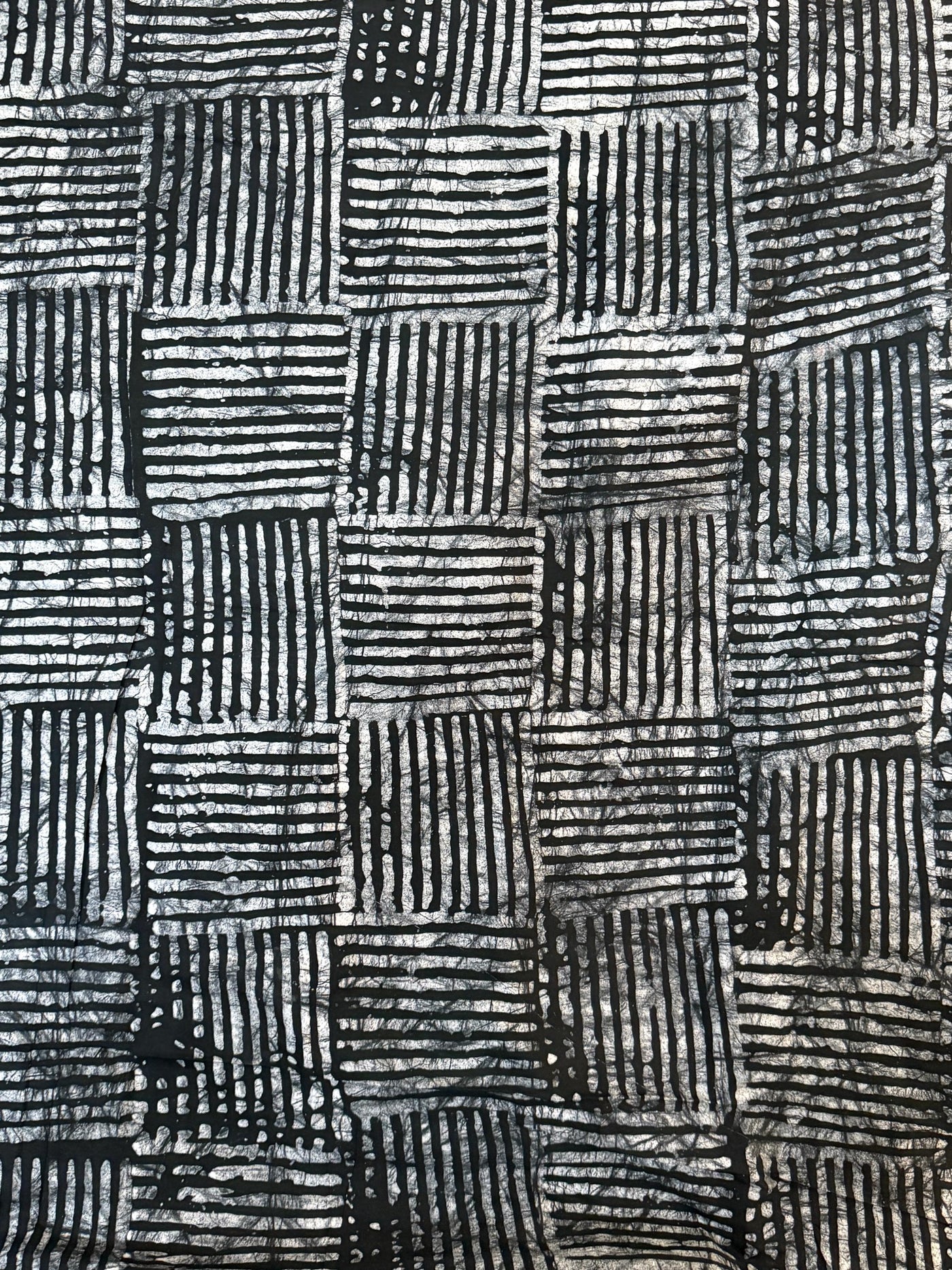 Hand-dyed Adire Batik Fabric, Black White Cotton, Basket Weave Pattern, Nigerian Artisan Sewing Fabric
