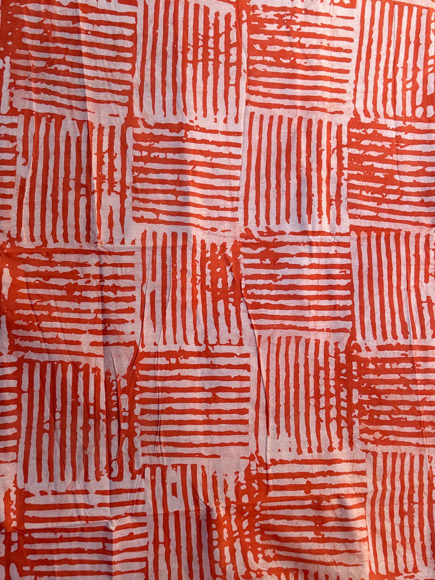 Hand-Dyed Adire Batik Fabric Per Yard, Terracotta White Cotton, African Sewing Textile