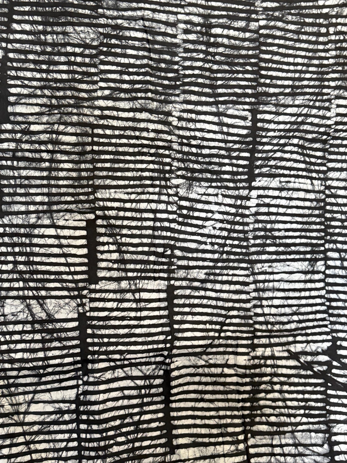 Handmade Adire Batik Fabric, Black White Stripe Cotton, Nigerian Wax-Resist Sewing Cloth